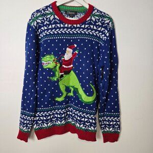 Blizzard Bay Men's Size S Ugly Christmas Sweater Santa Riding T-Rex